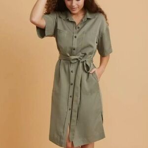 Marine Layer Renata Dress Olive Green Small Utilitarian Safari Preppy Belted